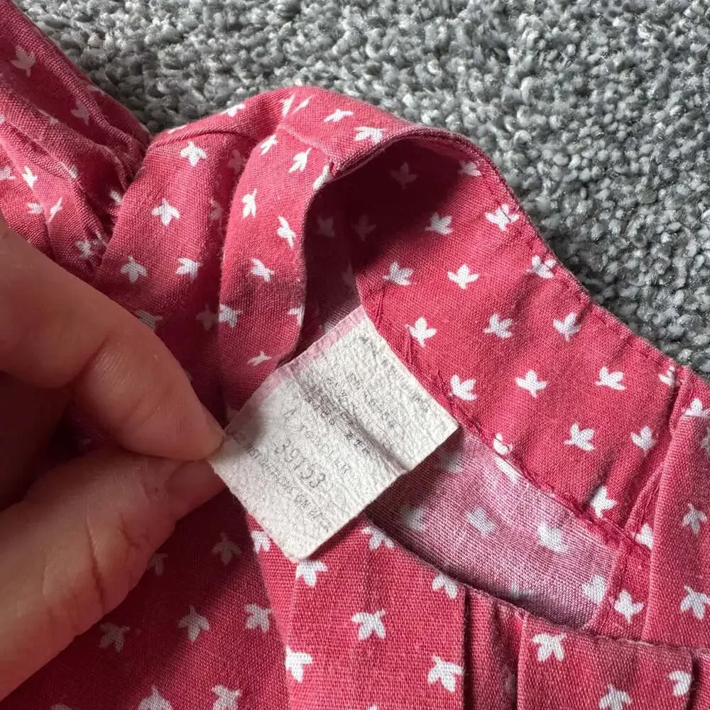 Vintage Toddler Pink Floral Tulip Applique Flutter Sleeve Dress 2T